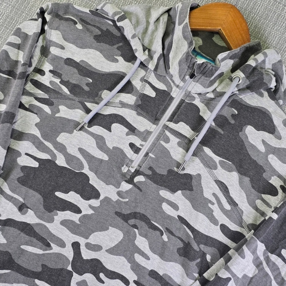 Coolibar LumaLeo Hoodie Mens Large 1/4 Zip Camo Grey Sun Protection Utilitarian